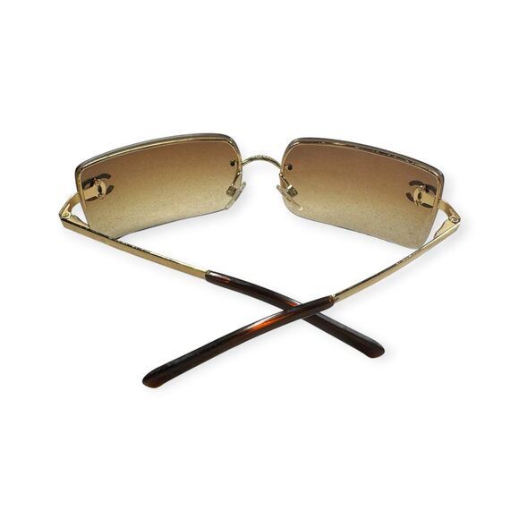 Chanel 4104-B Sunglasses Rimless Gold Frame Rhinestone c.125/13 62-15 120 VTG